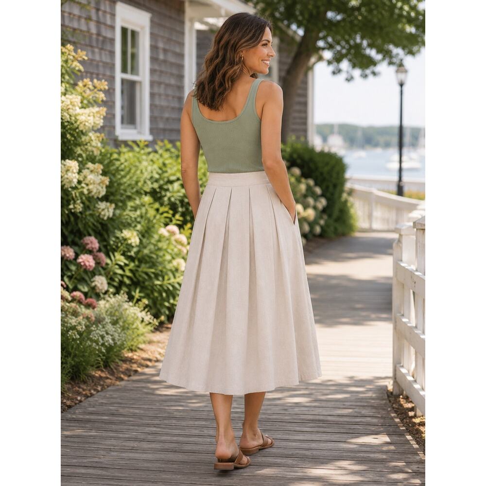 Tulip B Women's Light Beige Pleated Midi Skirt NWT Small - Picture 2 of 6